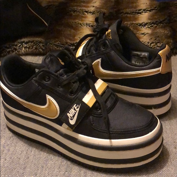 nike platform sneakers black and gold